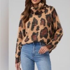 Show Me Your MuMu Fatima Eyelash Oversized Cheeta Fever Turtleneck Sweater S EUC
